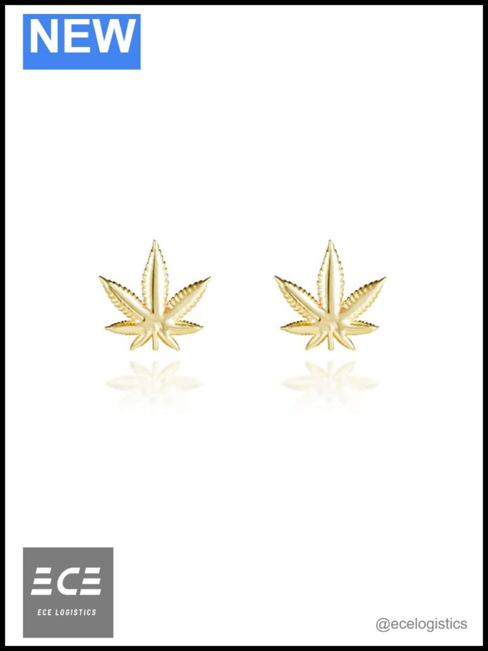 10K Yellow Gold 420 Cannabis Leaf Stud Earrings 0.38"